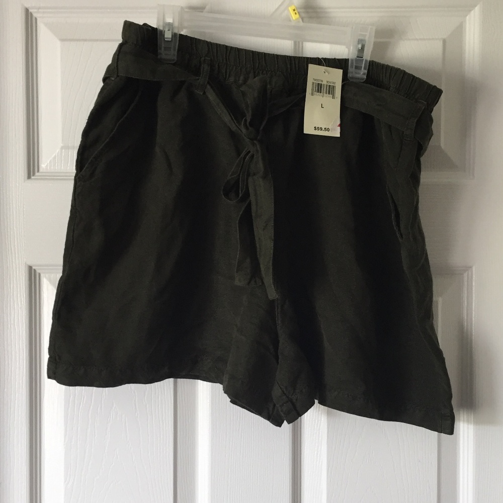 New Lucky Brand Olive Green Linen Tie Shorts - Picture 4 of 6